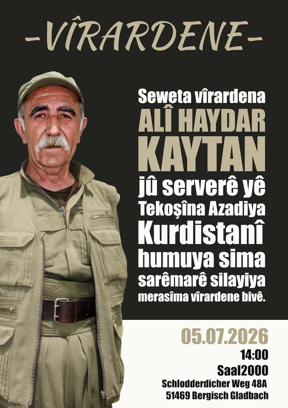 Alî Haydar Kaytan, 5ê temmuze de Koln de yeno yadkerdene